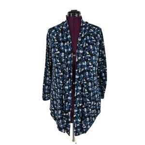 Chico's Cardigan Duster 3 or XL Navy Blue Dot Open Front Cascading 3/4 Sleeve
